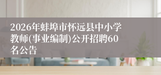 2026年蚌埠市怀远县中小学教师(事业编制)公开招聘60名公告