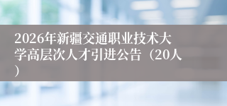 2026年新疆交通职业技术大学高层次人才引进公告（20人）