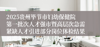 2025贵州毕节市妇幼保健院第一批次人才强市暨高层次急需紧缺人才引进部分岗位体检结果及进入下一环节人员公告 （第五批）
