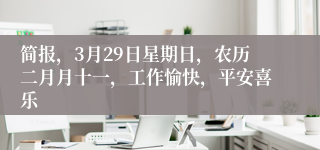 简报，3月29日星期日，农历二月月十一，工作愉快，平安喜乐
