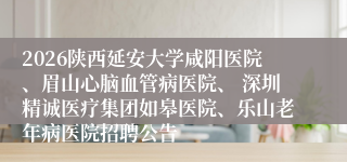 2026陕西延安大学咸阳医院、眉山心脑血管病医院、 深圳精诚医疗集团如皋医院、乐山老年病医院招聘公告