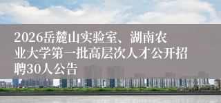 2026岳麓山实验室、湖南农业大学第一批高层次人才公开招聘30人公告