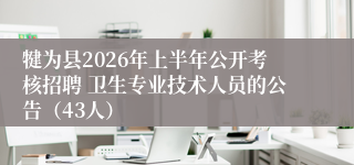 犍为县2026年上半年公开考核招聘 卫生专业技术人员的公告（43人）