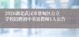 2026湖北武汉市蔡甸区公立学校招聘初中英语教师1人公告