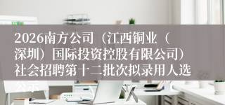 2026南方公司（江西铜业（深圳）国际投资控股有限公司）社会招聘第十二批次拟录用人选公示