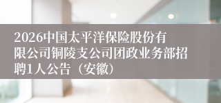 2026中国太平洋保险股份有限公司铜陵支公司团政业务部招聘1人公告（安徽）