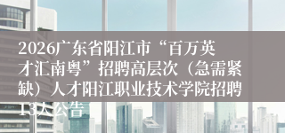 2026广东省阳江市“百万英才汇南粤”招聘高层次（急需紧缺）人才阳江职业技术学院招聘13人公告