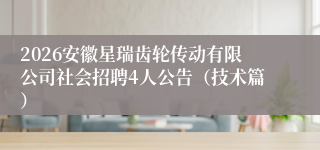 2026安徽星瑞齿轮传动有限公司社会招聘4人公告（技术篇）