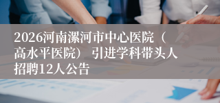 2026河南漯河市中心医院(高水平医院) 引进学科带头人招聘12人公告