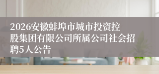 2026安徽蚌埠市城市投资控股集团有限公司所属公司社会招聘5人公告