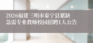 2026福建三明市泰宁县紧缺急需专业教师校园招聘1人公告