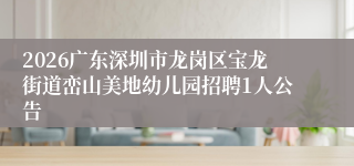 2026广东深圳市龙岗区宝龙街道峦山美地幼儿园招聘1人公告