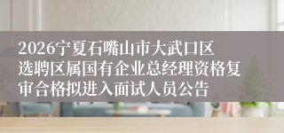 2026宁夏石嘴山市大武口区选聘区属国有企业总经理资格复审合格拟进入面试人员公告