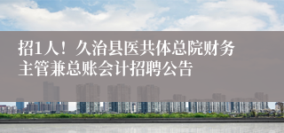 招1人!久治县医共体总院财务主管兼总账会计招聘公告