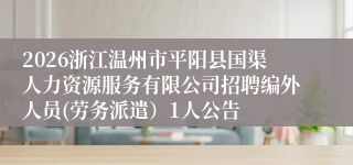 2026浙江温州市平阳县国渠人力资源服务有限公司招聘编外人员(劳务派遣)1人公告