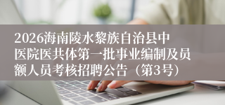 2026海南陵水黎族自治县中医院医共体第一批事业编制及员额人员考核招聘公告(第3号)