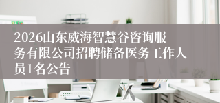 2026山东威海智慧谷咨询服务有限公司招聘储备医务工作人员1名公告
