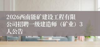 2026西南能矿建设工程有限公司招聘一级建造师(矿业)3人公告