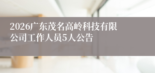 2026广东茂名高岭科技有限公司工作人员5人公告