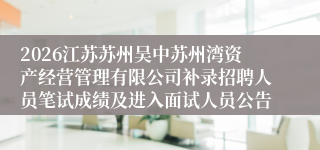 2026江苏苏州吴中苏州湾资产经营管理有限公司补录招聘人员笔试成绩及进入面试人员公告