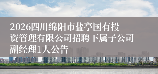 2026四川绵阳市盐亭国有投资管理有限公司招聘下属子公司副经理1人公告
