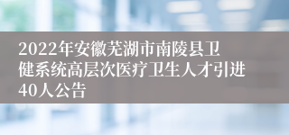 2022年安徽芜湖市南陵县卫健系统高层次医疗卫生人才引进40人公告