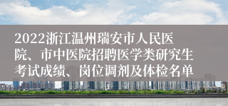 2022浙江温州瑞安市人民医院、市中医院招聘医学类研究生考试成绩、岗位调剂及体检名单
