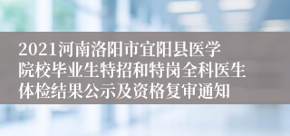 2021河南洛阳市宜阳县医学院校毕业生特招和特岗全科医生体检结果公示及资格复审通知