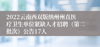 2022云南西双版纳州州直医疗卫生单位紧缺人才招聘（第二批次）公告17人