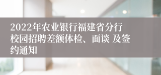2022年农业银行福建省分行校园招聘差额体检、面谈 及签约通知