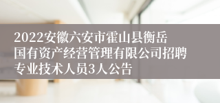 2022安徽六安市霍山县衡岳国有资产经营管理有限公司招聘专业技术人员3人公告