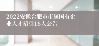 2022安徽合肥市市属国有企业人才招引16人公告