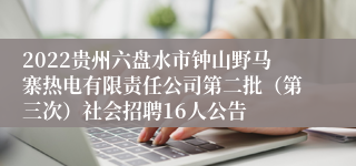 2022贵州六盘水市钟山野马寨热电有限责任公司第二批（第三次）社会招聘16人公告