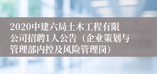 2020中建六局土木工程有限公司招聘1人公告（企业策划与管理部内控及风险管理岗）