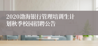 2020渤海银行管理培训生计划秋季校园招聘公告